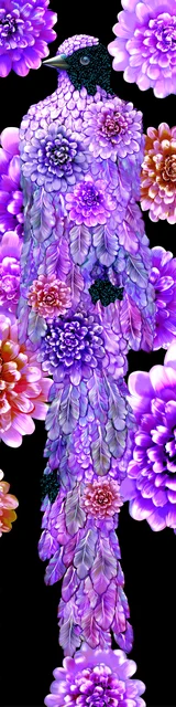 Free bird bookmark featuring a bird with a purple flowers dress design